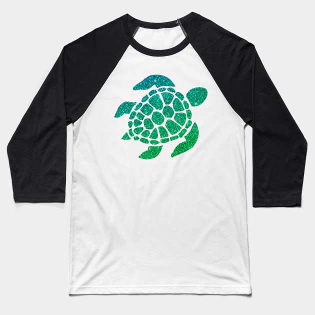 Green Ombre Faux Glitter Turtle Baseball T-Shirt by Felicity-K